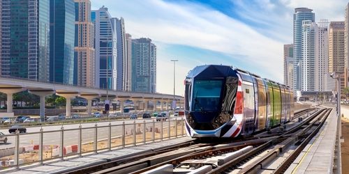 New,Modern,Tram,In,Dubai,,United,Arab,Emirates