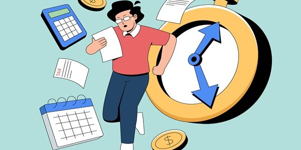 A,Person,Racing,Against,The,Clock,,Amidst,Financial,Documents,,Coins,