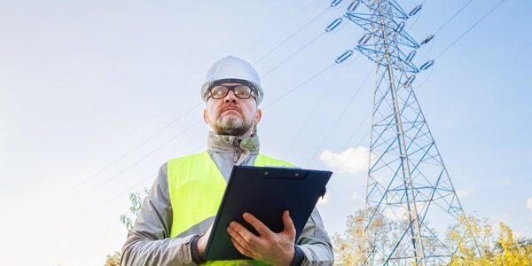 Electrical,Engineer,Stands,Next,To,Power,Lines.,Inspecting,Power,Lines.